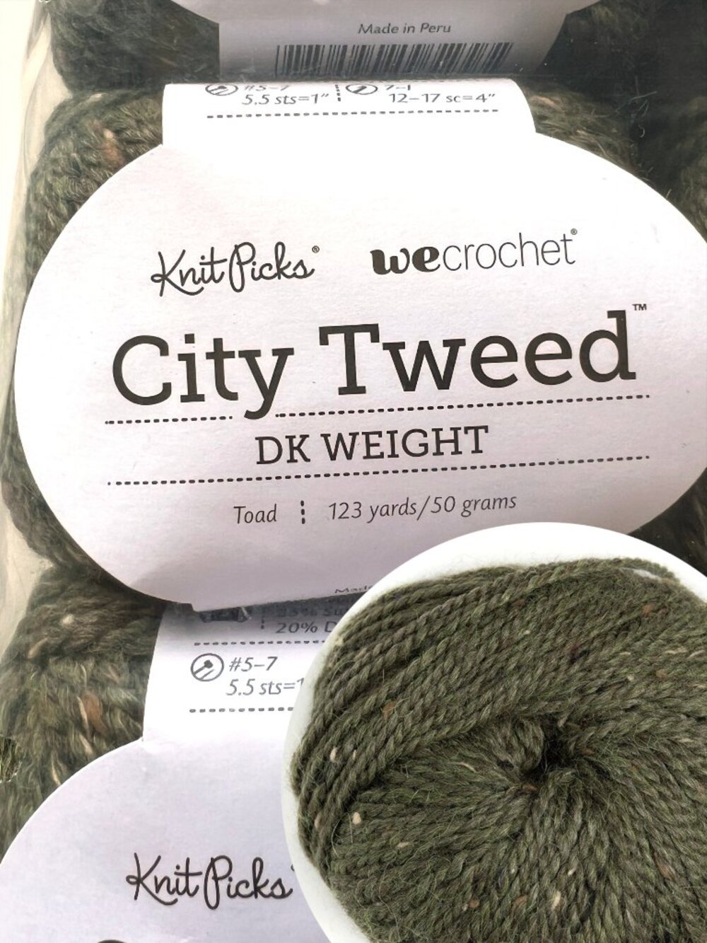 Lot of 10, City Tweed Yarn from Knit Picks, Toad